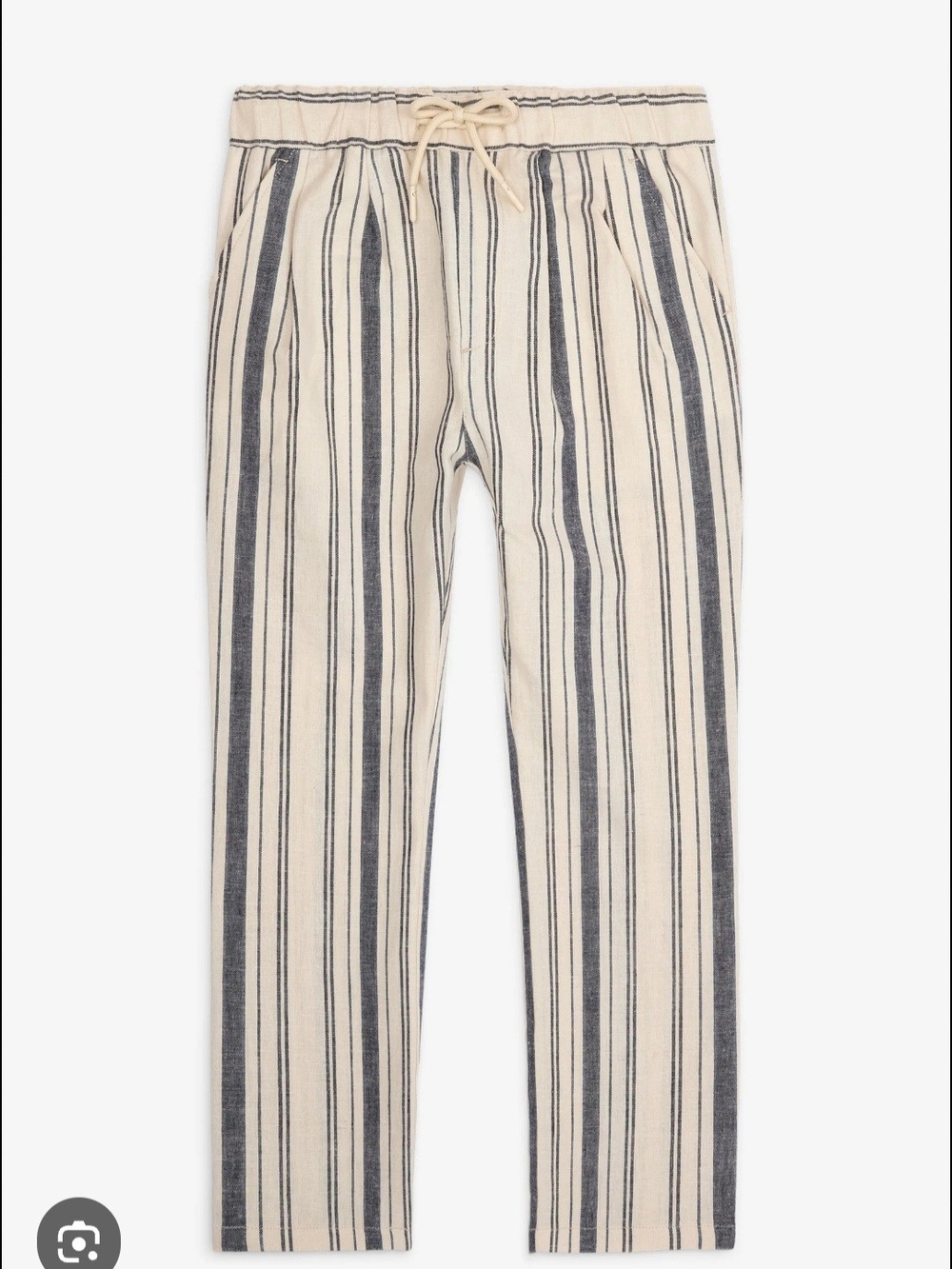 Kids Cream & Black Stripe Linen-Blend Drawstring Pants